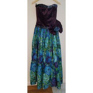 Handmade Strapless Maxi Dress Big Bow Purple Blue Green Watercolor Approx Medium